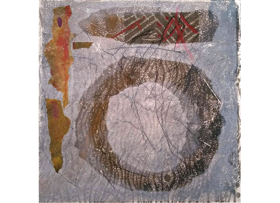 Peace Indeed, monoprint with chin colle by Miki Lovett. In private collection